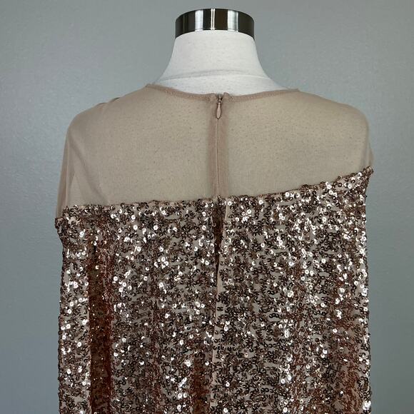 Betsy & Adam Sequined Cocktail Dress Size 4 Gold Caped Sleeveless Mini Sheath - Picture 9 of 14